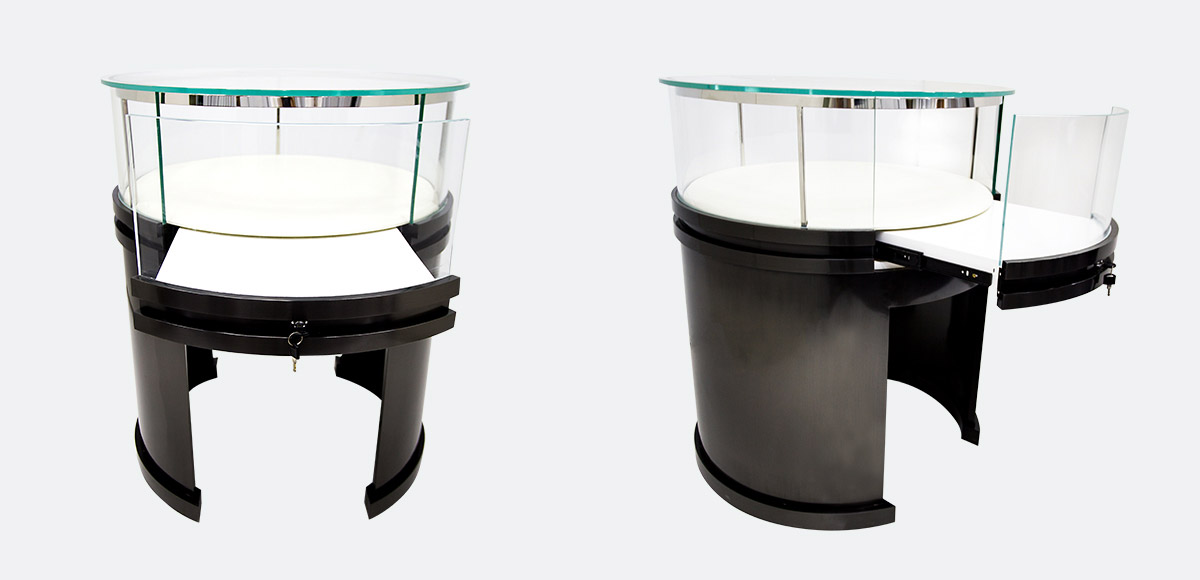 BLACK ROUND WATCH DISPLAY SHOWCASE WITH LIGHT