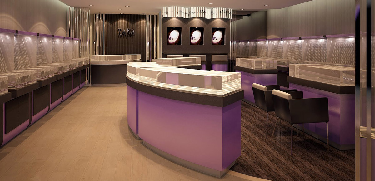 curved wooden jewelry showcase